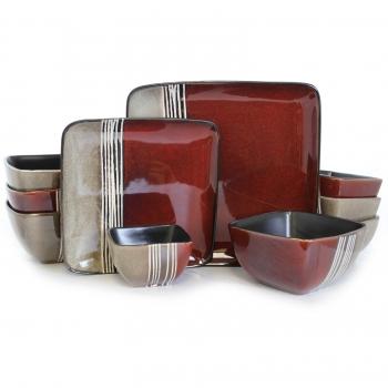Elama Downtown Loft 16 Piece Double Bowl Stoneware Dinnerware Set with Service for 4 image