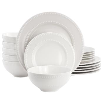 Elama Faye 18 Piece Embossed Dot Stoneware Dinnerware Set in White