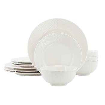 Elama Gemma 12 Piece Stoneware Dinnerware Set in White image
