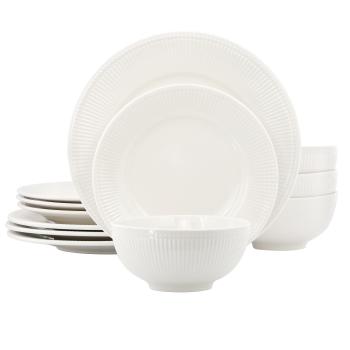 Elama Gianna 12 Piece Round Stoneware Dinnerware Set in White