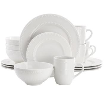 Elama Olevia 16 Piece Embossed Dot Stoneware Dinnerware Set in White