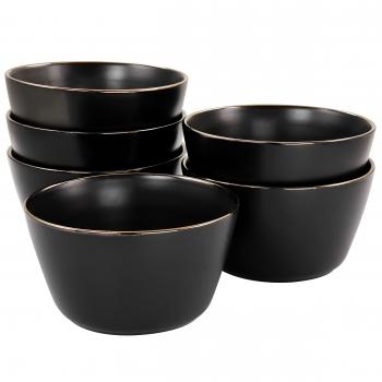 Elama Paul 6 Piece Stoneware Bowl Set in Matte Black with Gold Rim image