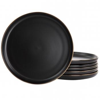 Elama Paul 6 Piece Stoneware Dinner Plate Set in Matte Black with Gold Rim image