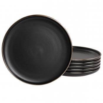 Elama Paul 6 Piece Stoneware Salad Plate Set in Matte Black with Gold Rim image