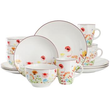 Elama Wildflower Meadow 16 Piece Stoneware Dinnerware Set in White and Multi image