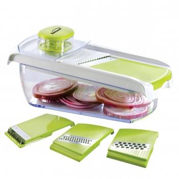 Brentwood Mandollin Slicer with 5 Cup Storage Container and 4 Interchangeable Stainless Steel Blades in Green image