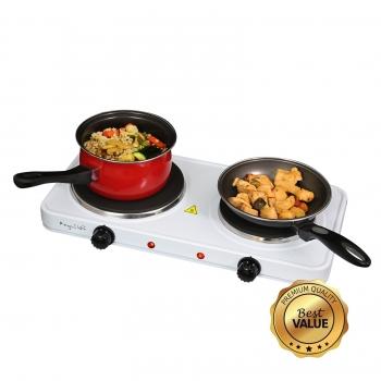 MegaChef Electric Easily Portable Ultra Lightweight Dual Burner Cooktop Buffet Range in Sleek White image
