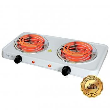 MegaChef Electric Easily Portable Ultra Lightweight Dual Coil Burner Cooktop Buffet Range in White image