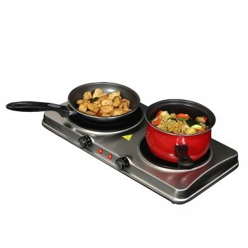 MegaChef Electric Easily Portable Heavy Duty Lightweight Dual Size Infrared Burner Cooktop Buffet Range in Sleek Steel image