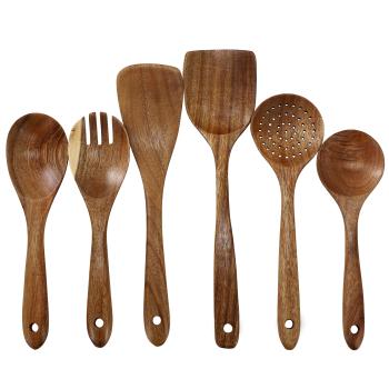MegaChef 6 Piece Acacia Wood Kitchen Utensil Set in Dark Brown image