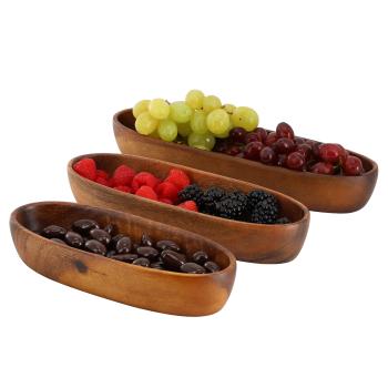MegaChef 3 Piece Acacia Wood Oval Serving Bowls in Assorted Sizes image