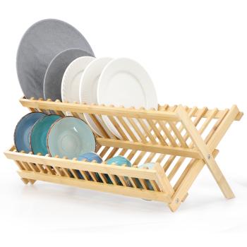 MegaChef 2-Tier Collapsible Kitchen Bamboo Drying Dish Rack image
