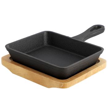 MegaChef Mini Cast Iron Square Pan with Wood Tray image