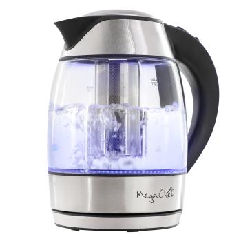 MegaChef 1.8Lt. Glass Body and Stainless Steel Electric Tea Kettle with Tea Infuser image