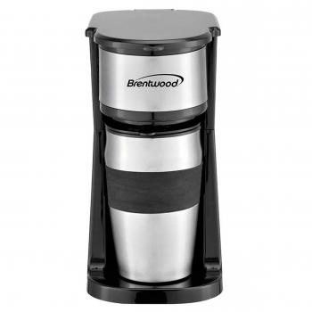 Brentwood Portable Single Serve Coffee Maker with 14oz Travel Mug in Black image