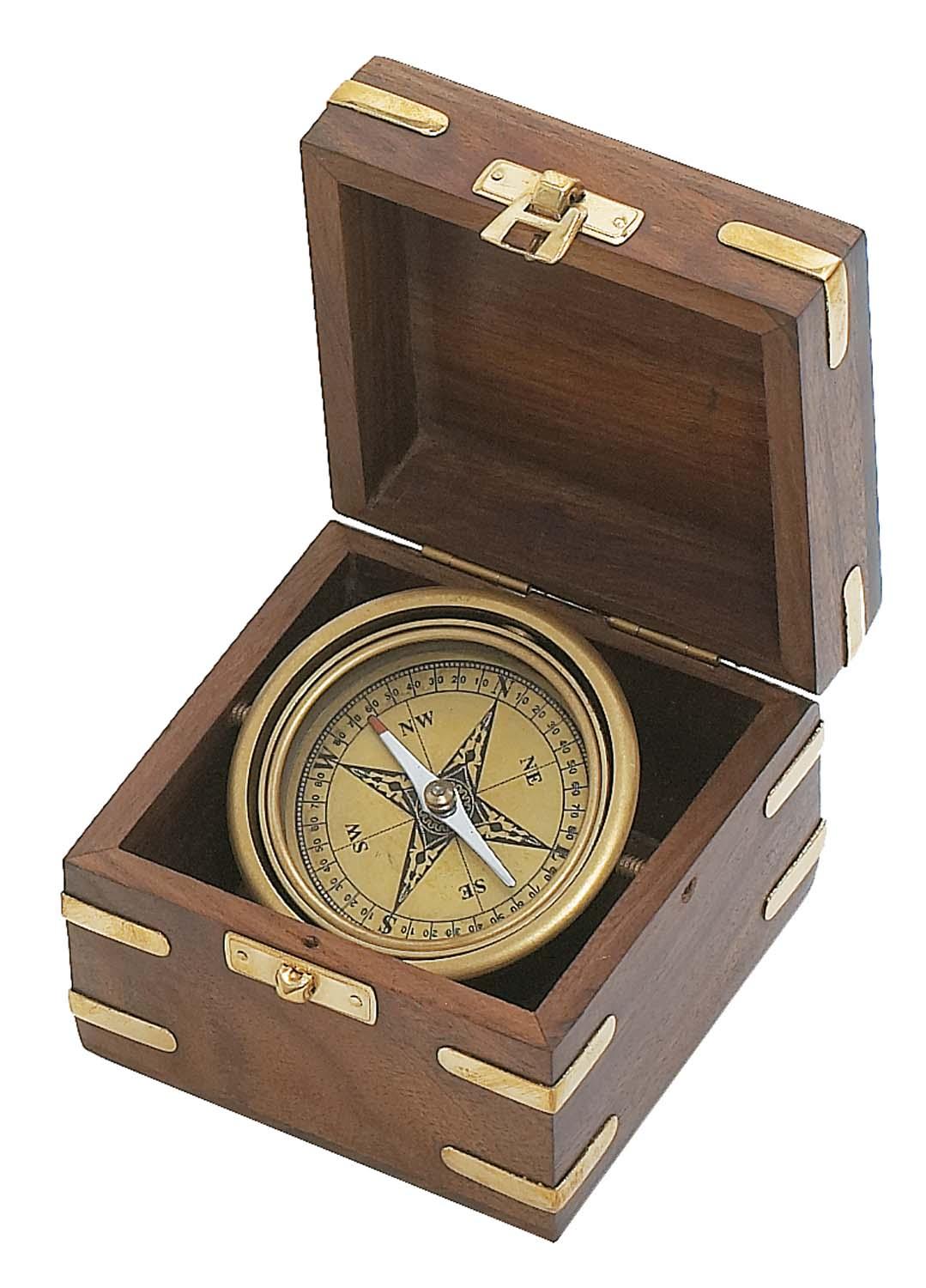 Compass w/ Wood Box - Antiqued