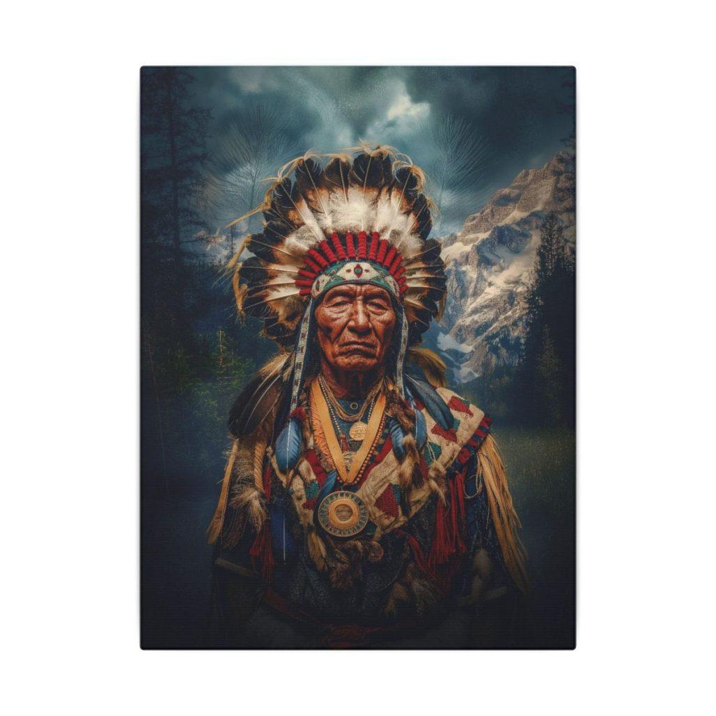 Native American Wall Art, Lakota Chief Poster, Wild West Giclee Art Print, Indigenous Office Decor, Matte Canvas Artwork image
