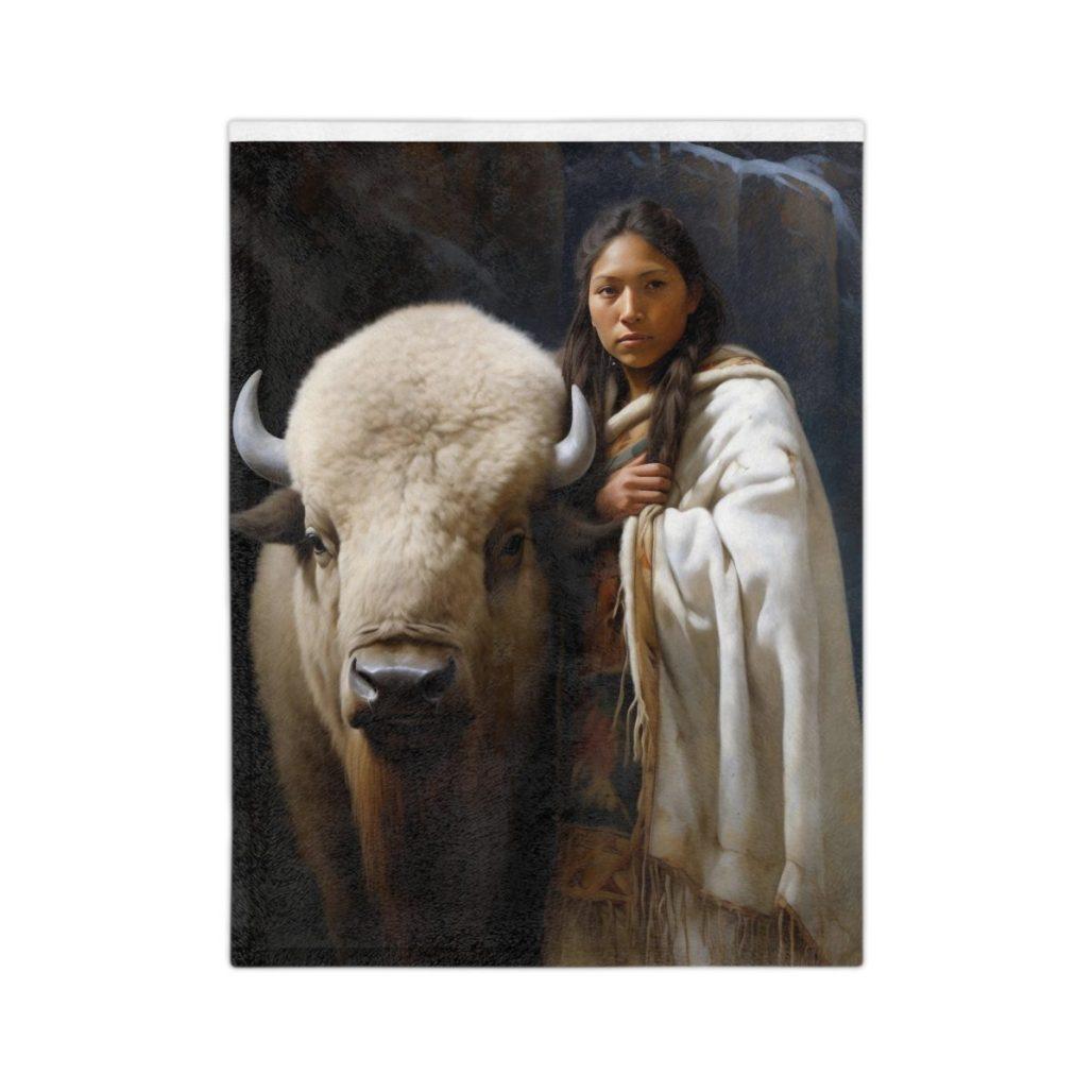 White Buffalo Calf Woman 2 Plush Velveteen Minky Blanket