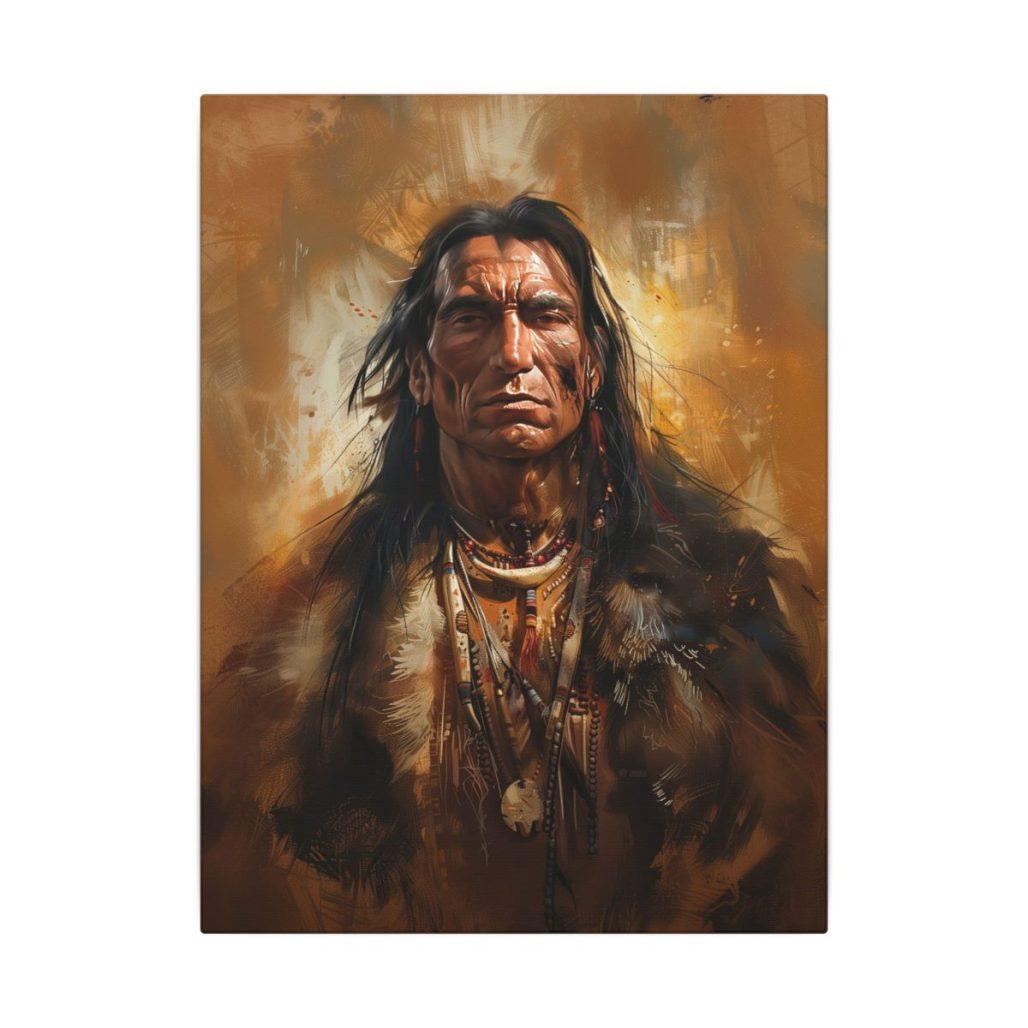 Warrior Canvas Print, Tribal Wall Art, Native American Gift, Indigenous Portrait image