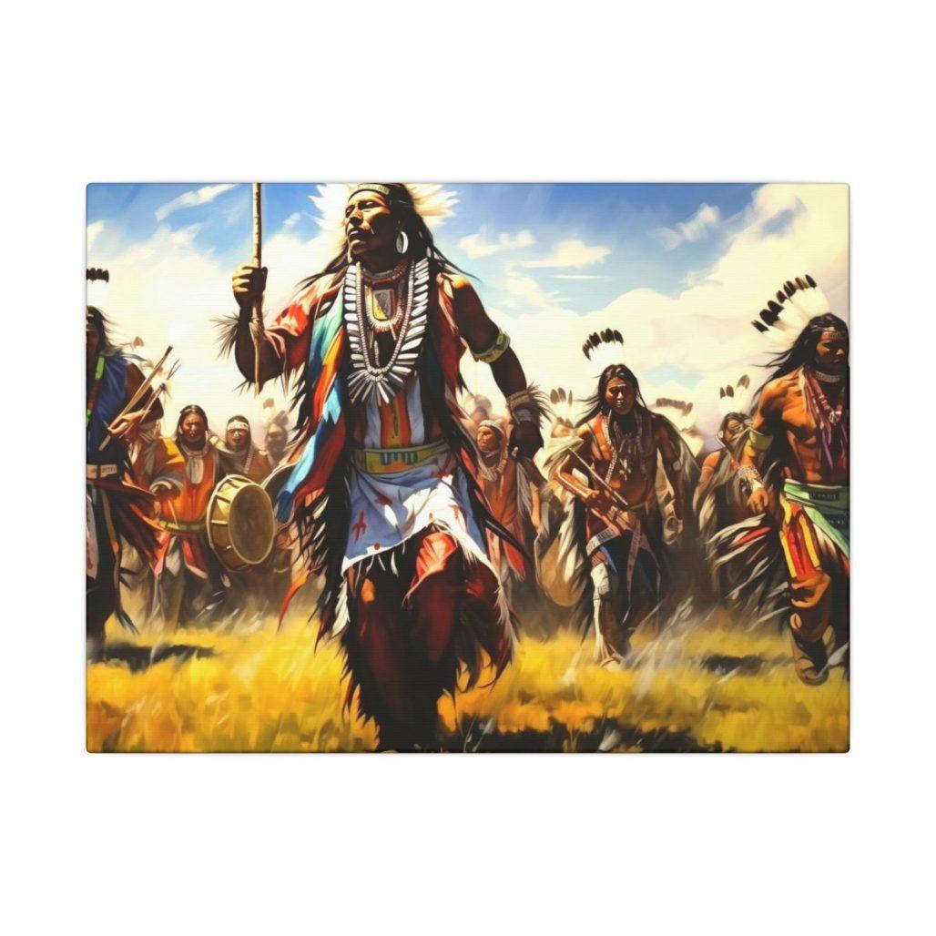 Canvas Art Print, Plains Indian Dancers Painting, Colorful Native American Landscape Artwork, 6 sizes image