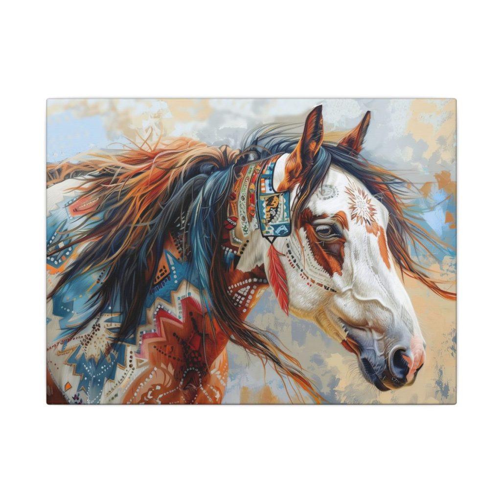 Colorful Tribal Horse Wall Art, Bohemian Pony Print, Native American Canvas image