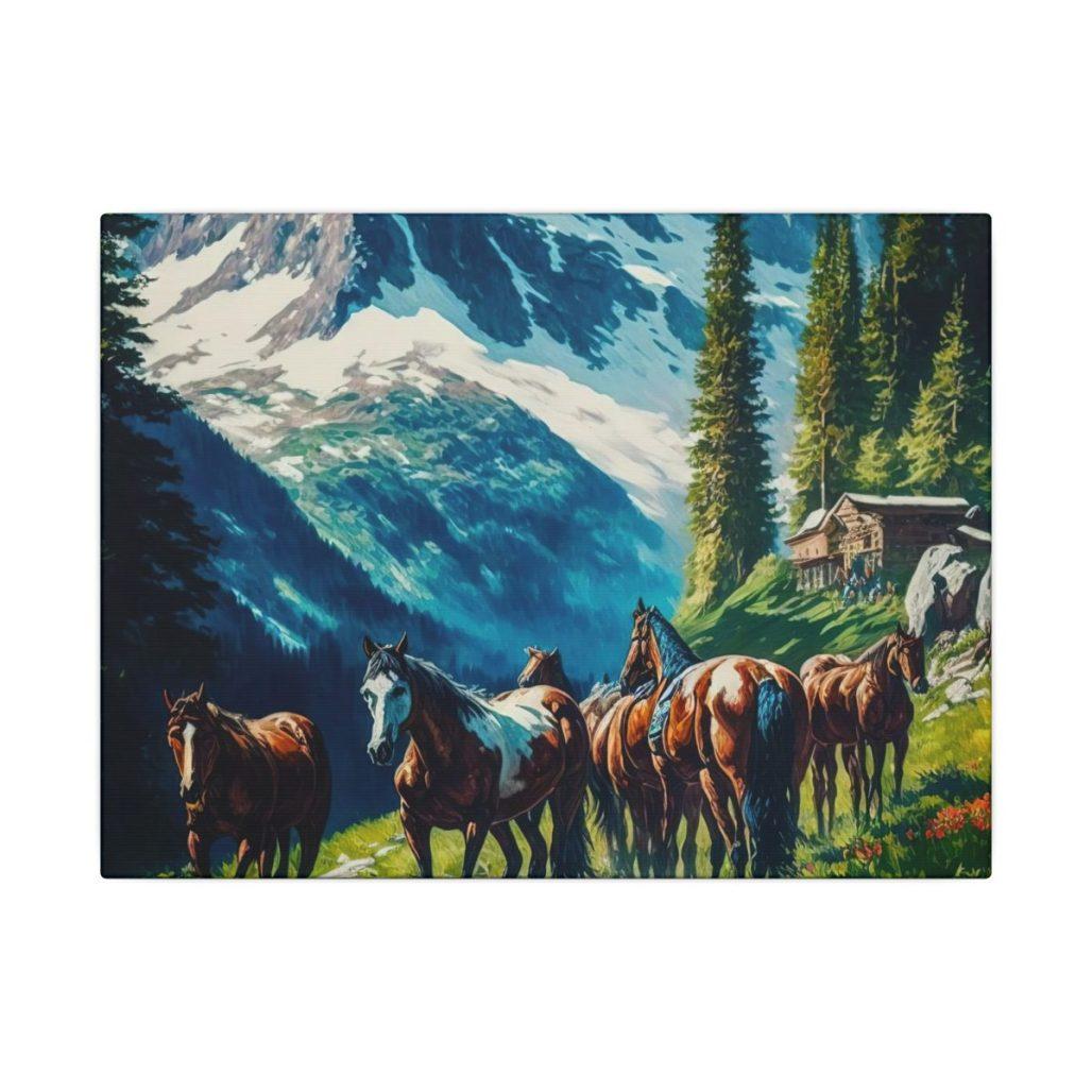 Canvas Print, Mountain Landscape Art, High Country Horses Artwork, Colorful Horse Wall Decor, Western Ranch House Decor, Horse Lover Gift image
