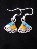 Turquoise and Yellow Dangle Inlaid Stone Mosaic Earrings image