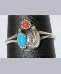 Sterling Silver Turquoise and Coral Leaf Ring image