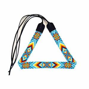 Beaded Hat Band with Fire Geometric Patterns on Turquoise Background for Cowboy Hat image