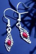 Navajo Inspired Scrolled Diamond Shaped Coral Earrings image