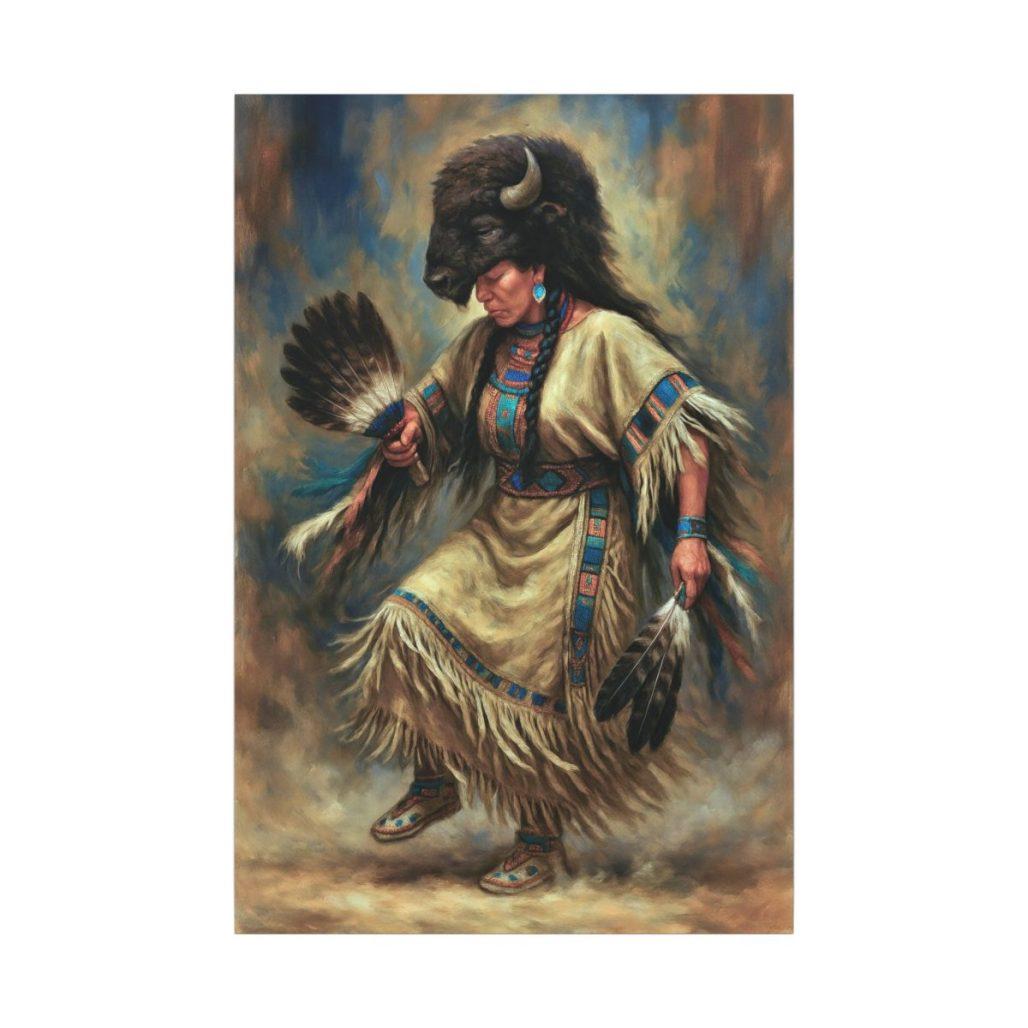 Buffalo Dance Sacred Spiritual Transformation, Ceremonial Rhythms of Indigenous Tradition Matte Canvas Art image