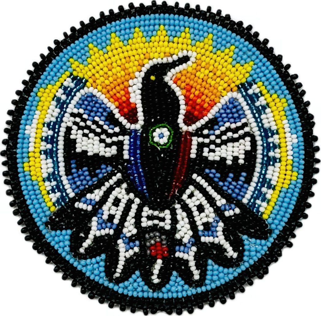 3 inch Beautiful Hummingbird Seed Bead Rosette, Native Crafts beaded patch image