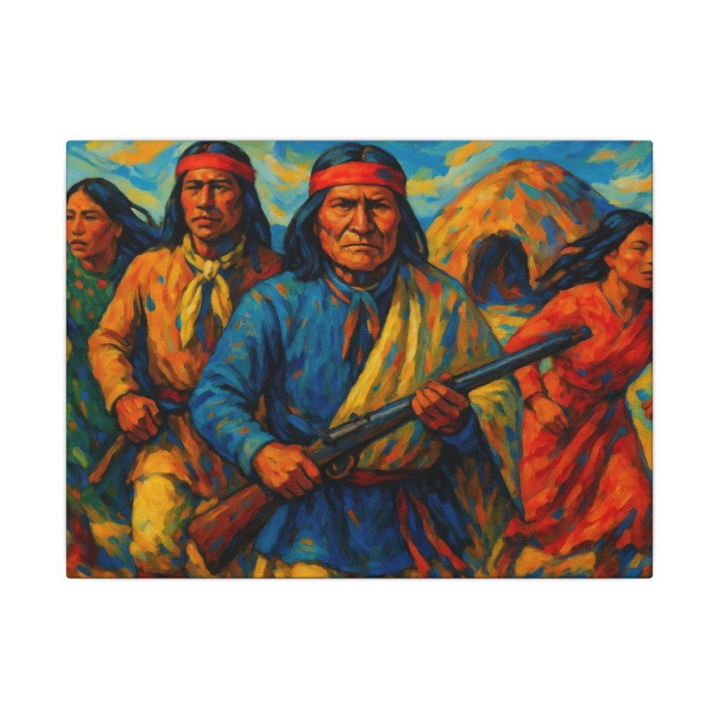 Canvas Wall Art, Apache Geronimo Portrait, Native American Home Decor, Bohemian Oil Painting, Stretched Matte image