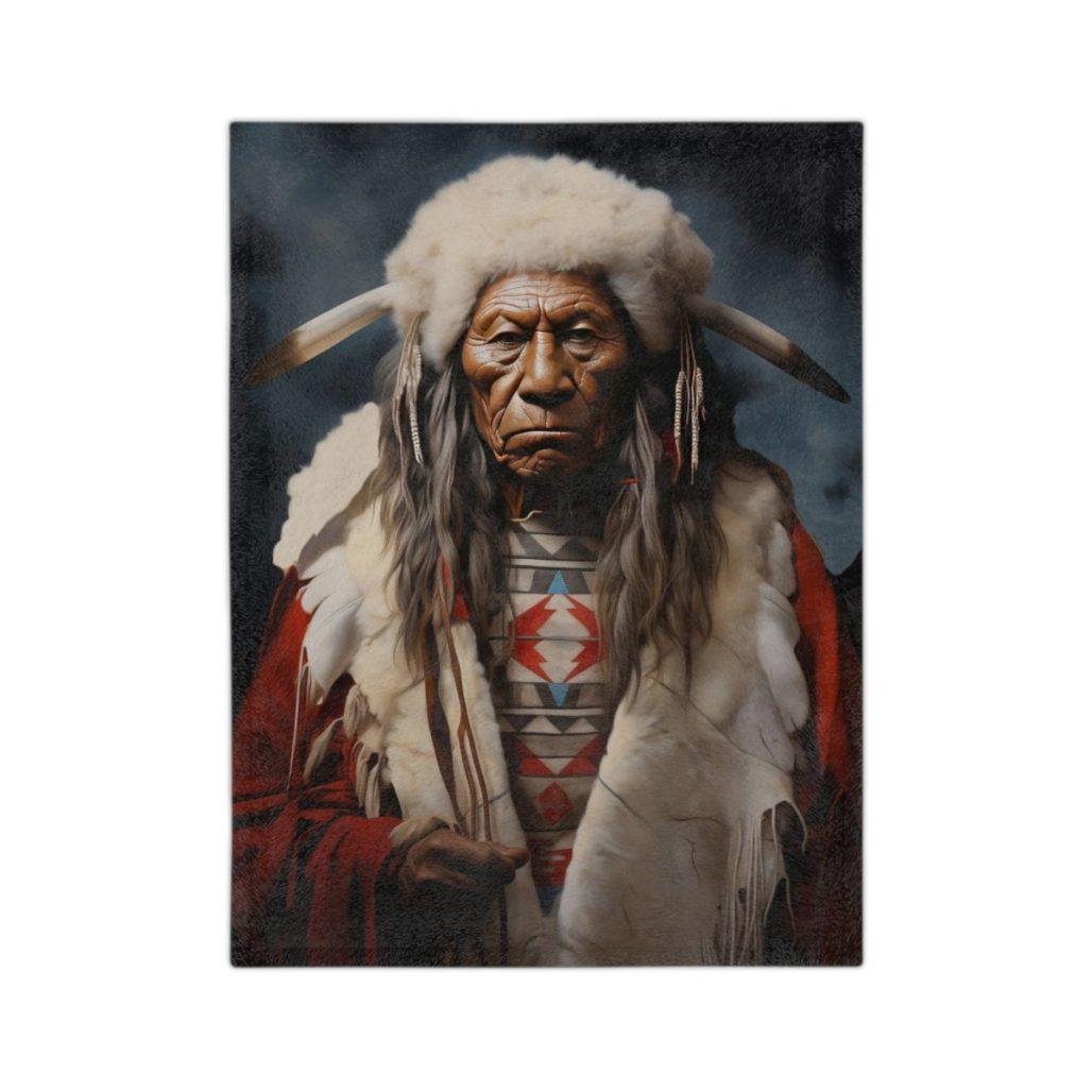 White Buffalo Chief Plush Velveteen Minky Blanket image
