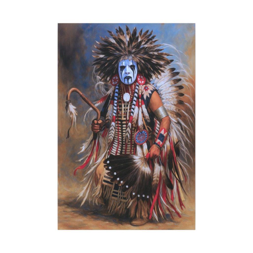 Dog Soldier Matte Canvas Print, Indigenous Ceremonial Portrait, Traditional Native American Regalia image