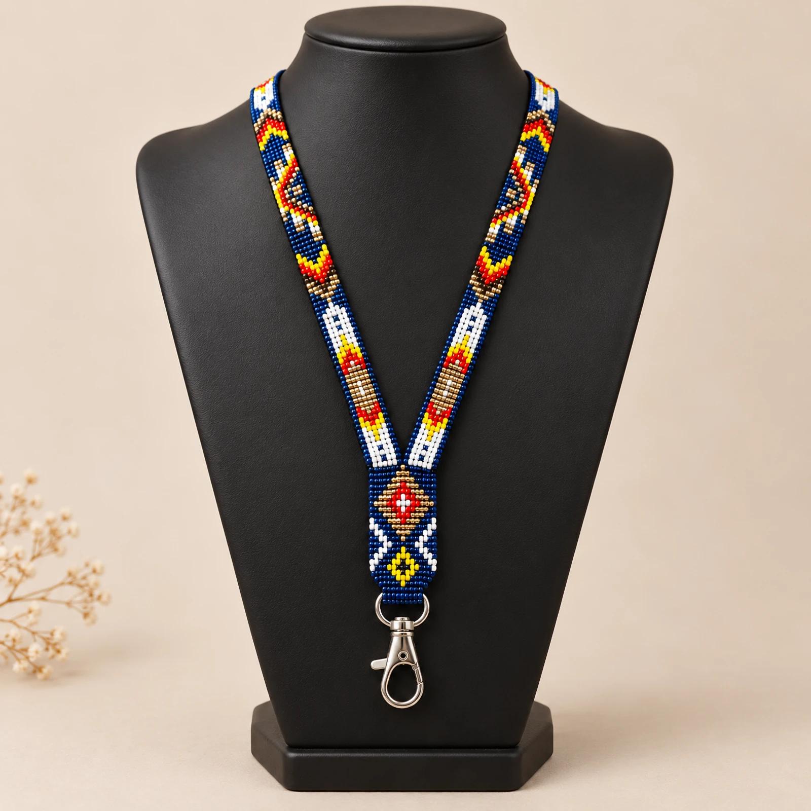 Medicine man’s Seeing Eye and Feathers beaded lanyard, ID holder image