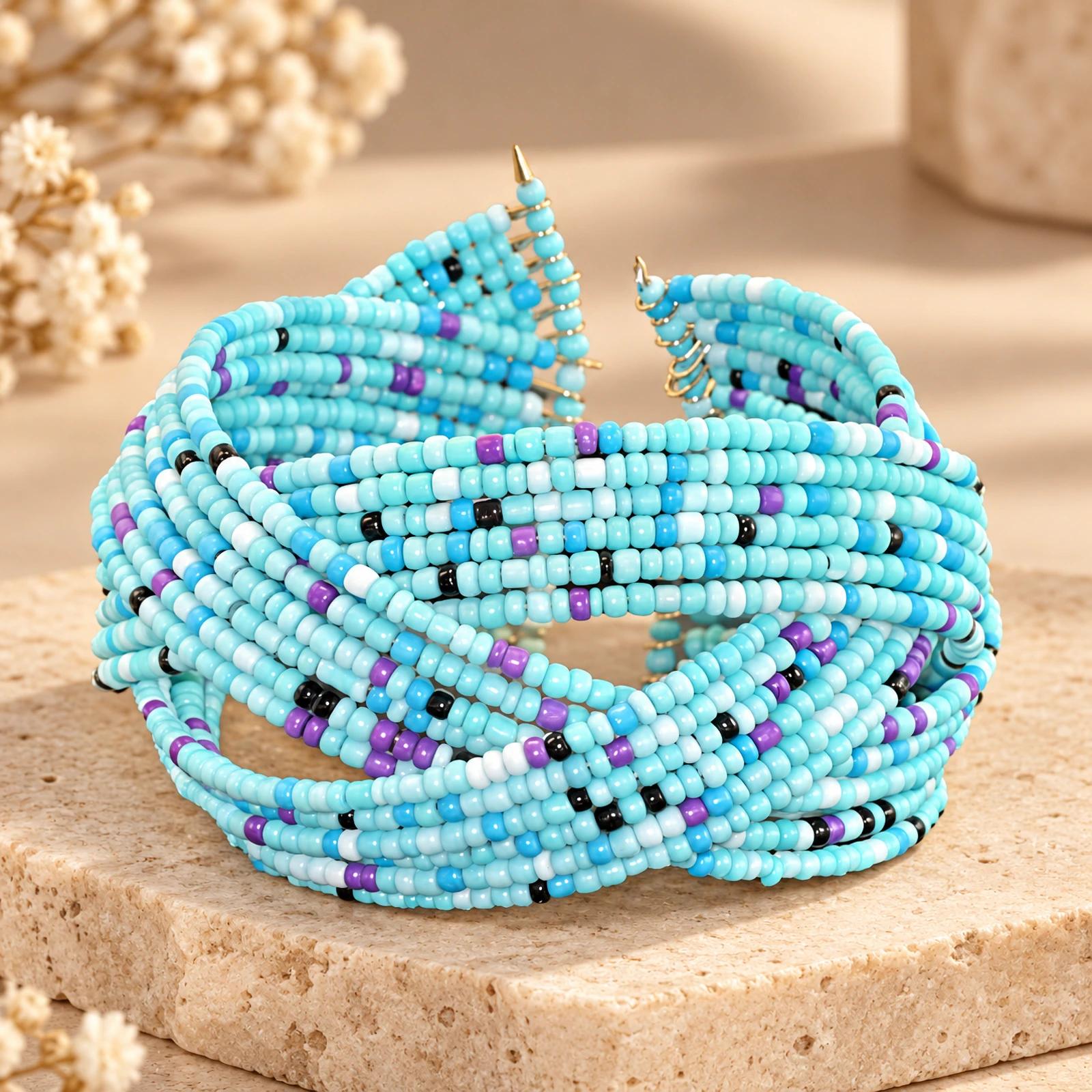 Light Blue wrap around seedbead bracelet image