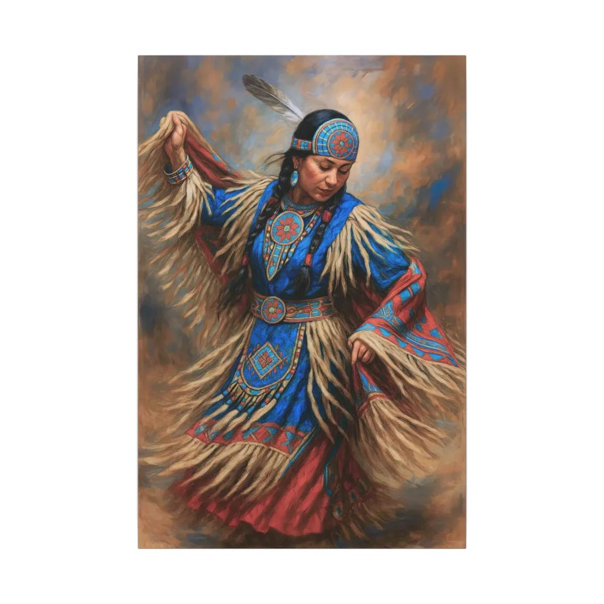Canvas Print Blue Shawl Fancy Dancer Indigenous Ceremonial Portrait, Native American Cultural Artistry image