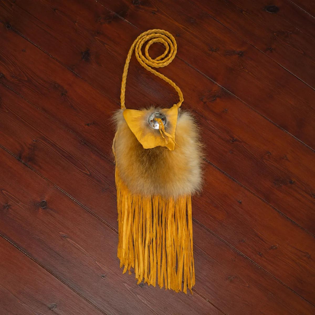 Red Fox Concho Fringed Buckskin Bag No 2 image