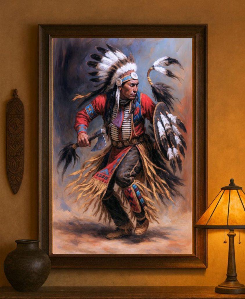War Dance Portrait, Romanticized Native American Realism, Canvas Art image