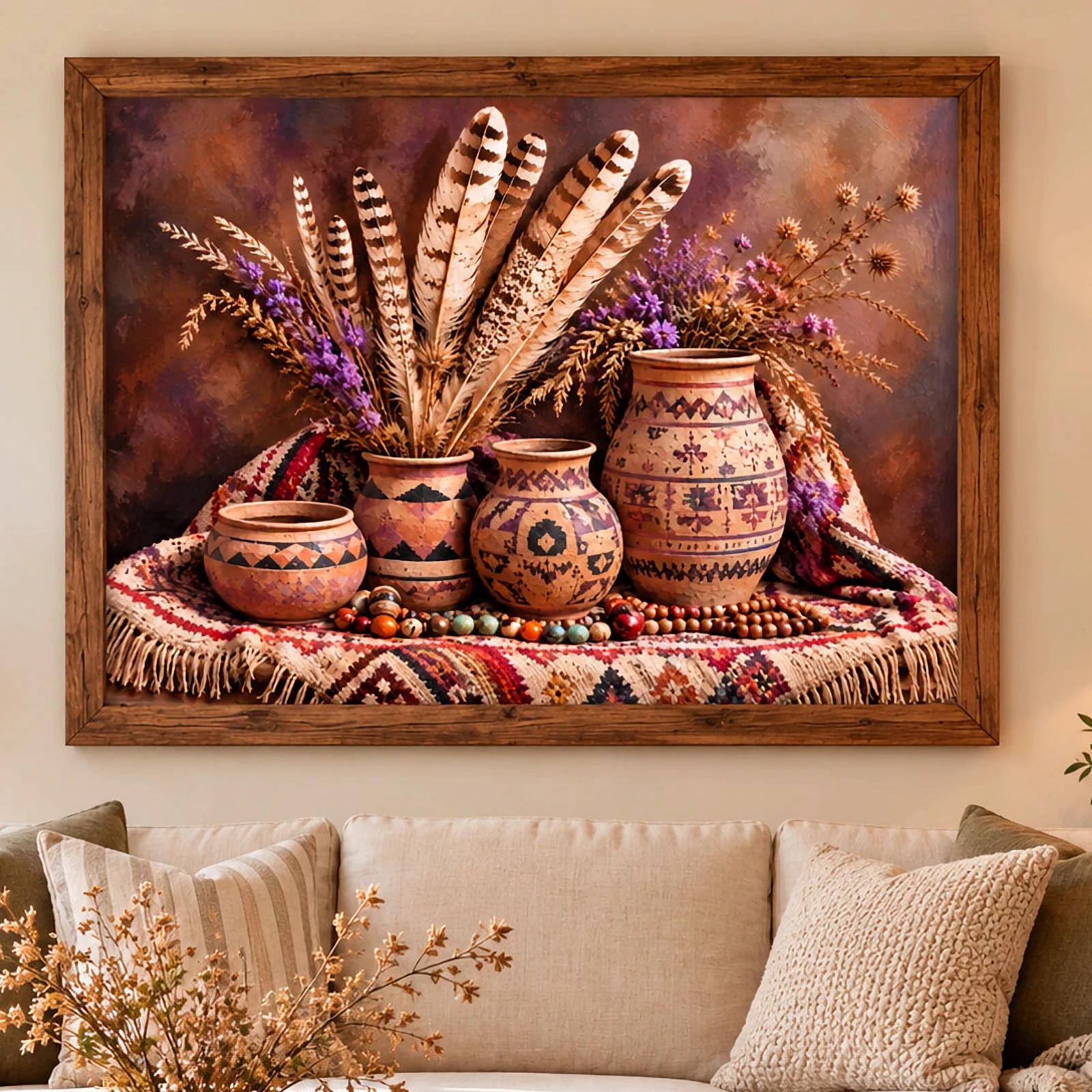 Southwestern Pottery Still Life, Matte Canvas Stretched Wall Art image