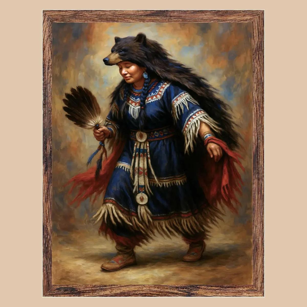 Bear Mother Dance, Native American Dancer Ceremonial Portrait, Indigenous Cultural Canvas Print image