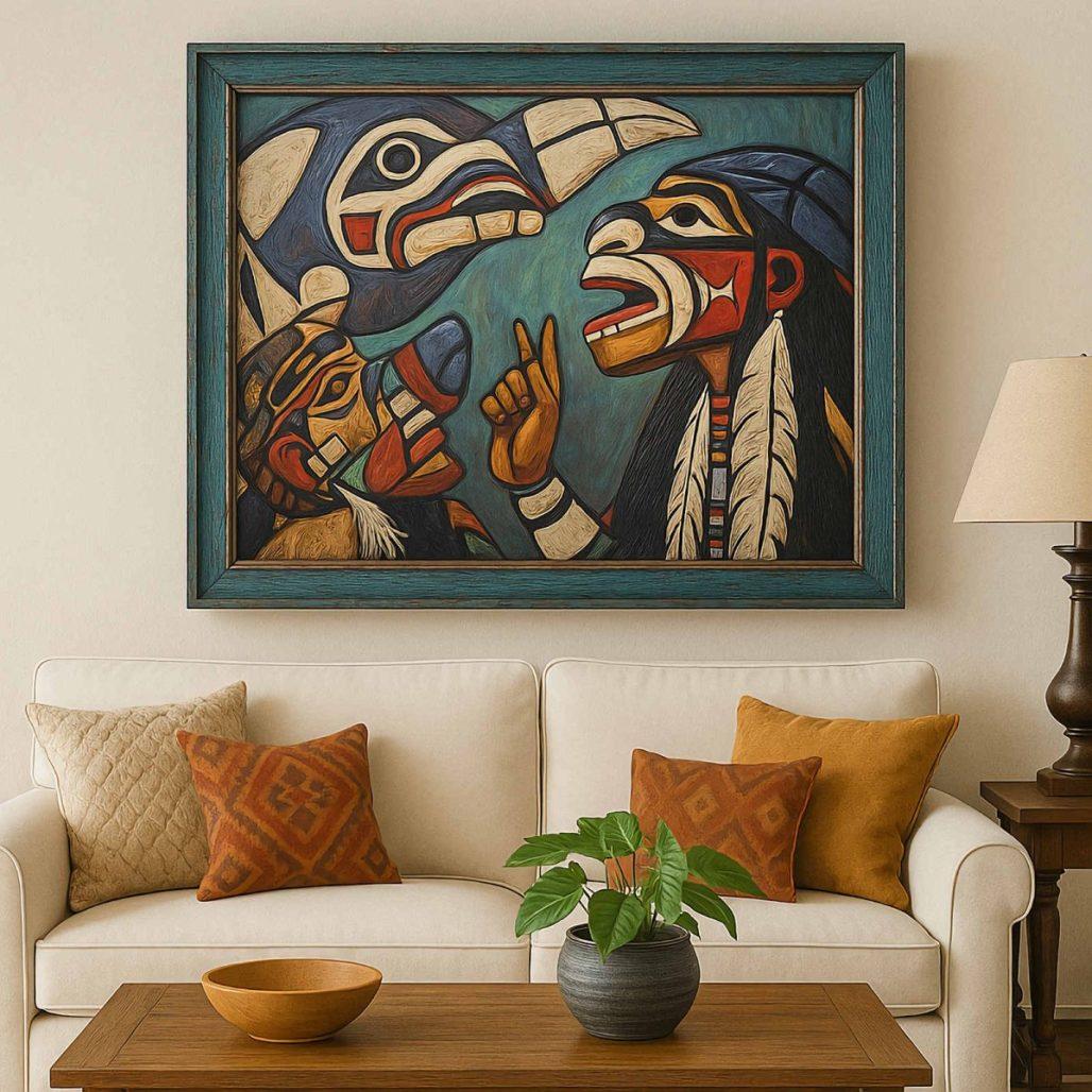 Canvas Wall Art, Pacific Coast Tribal Art Print, Matte Stretched Canvas, Home Decor, Large Artwork, Native American Themed Wall Decor image