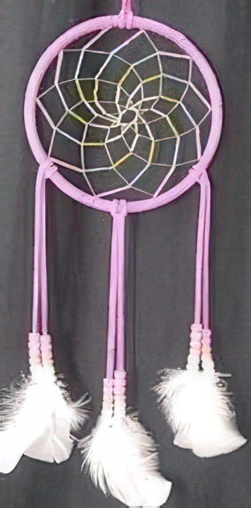 Beaded Pink and White 6 Inch Spiral Dream Catcher