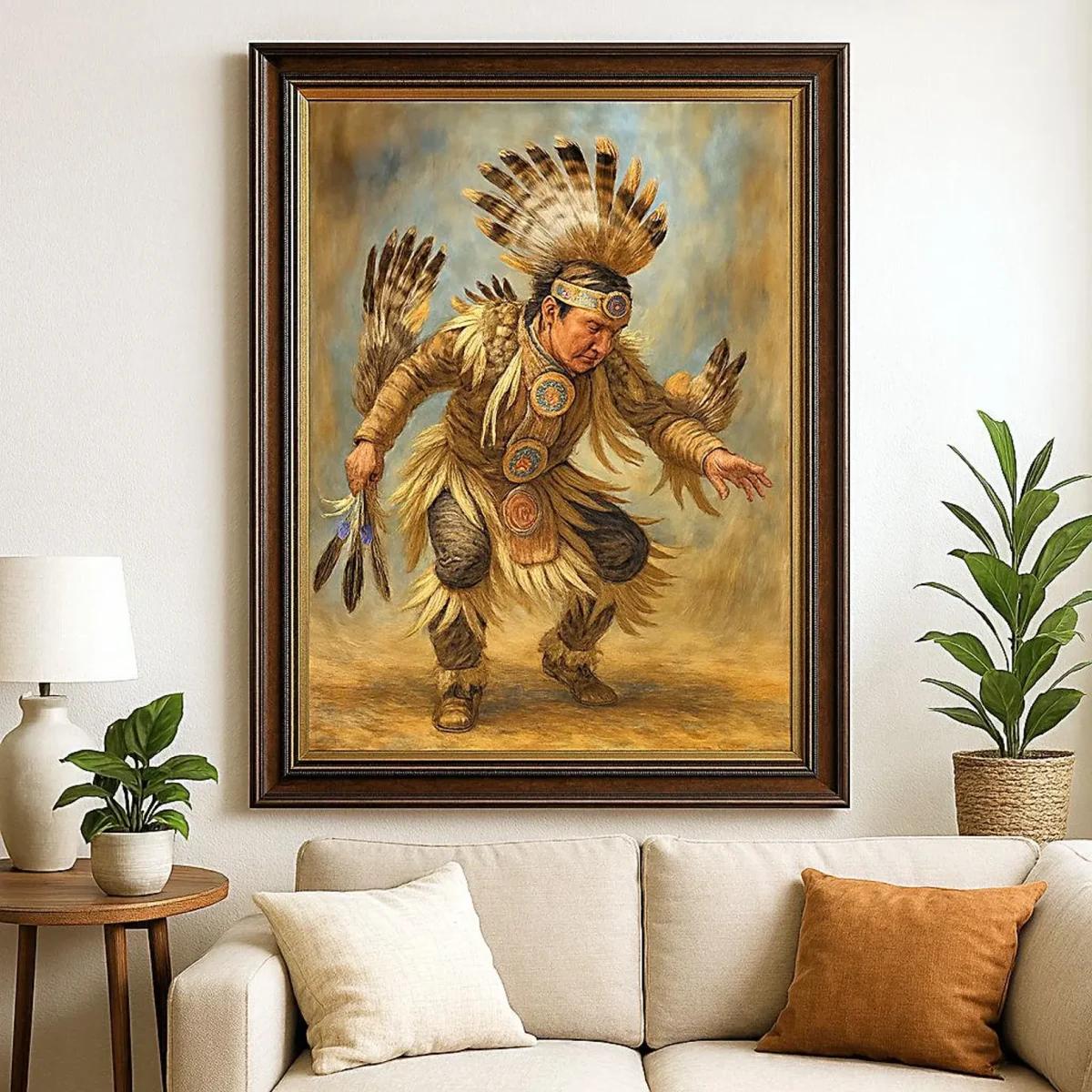 Prarie Chicken Dancer Canvas Print: Native American Ceremonial Dancer, Traditional Cuture in Motion image