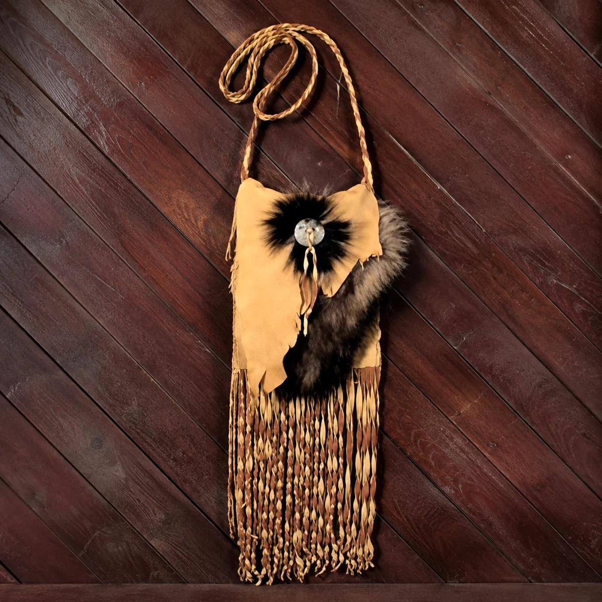 Silver fox and buckskin fringed shoulder bag image
