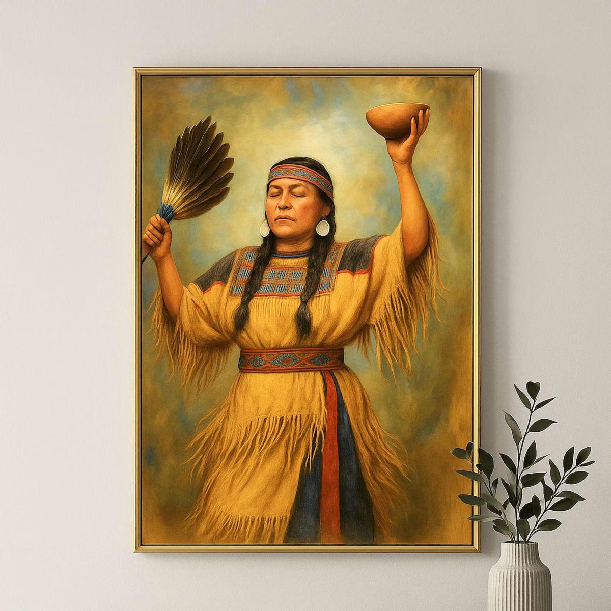 Native American Woman’s Sundance Offering Ceremonial Portrait, Indigenous Spiritual Traditions, Matte Canvas Print image