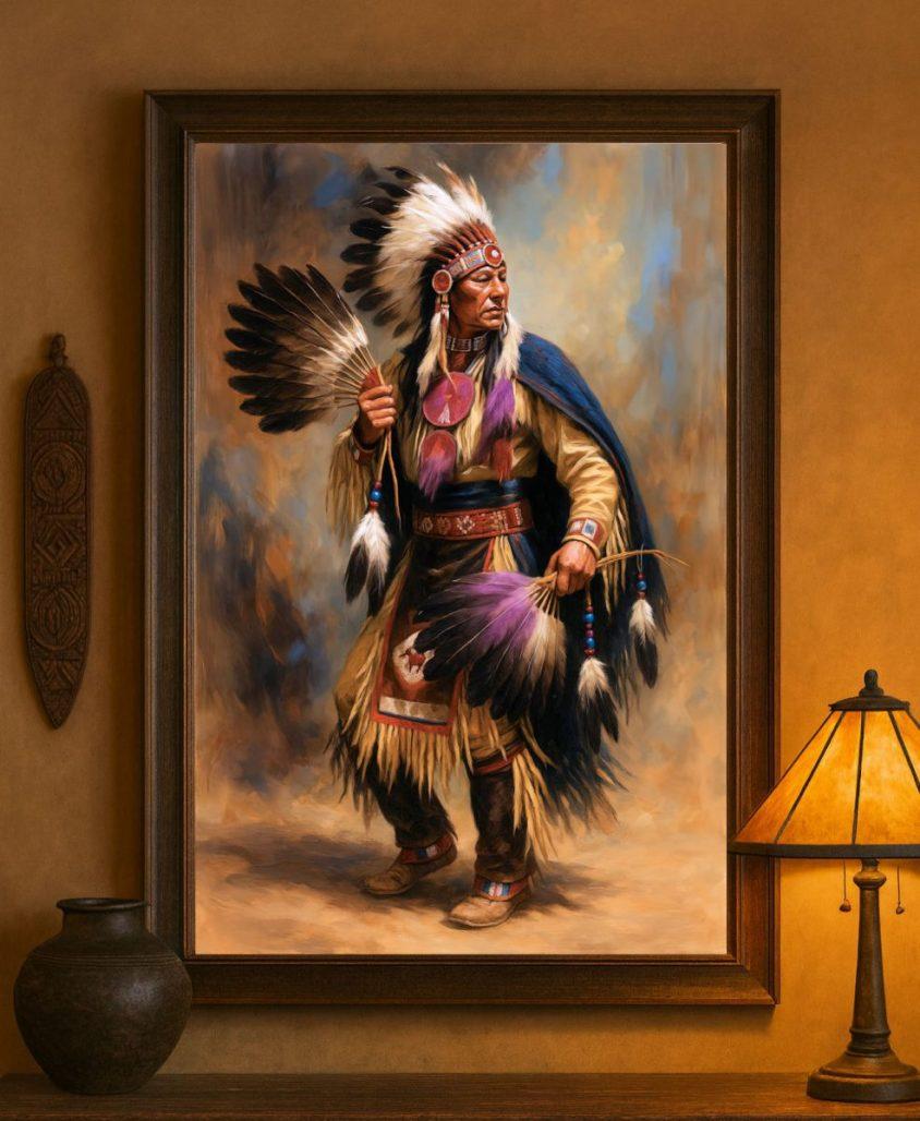Traditional Dancer Native American Warrior Portrait, Indigenous Cultural Heritage Wall Art image