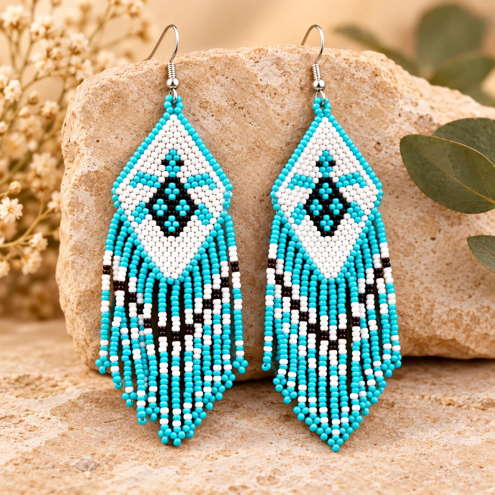 Turquoise and Black Turtle Seedbead Earrings image