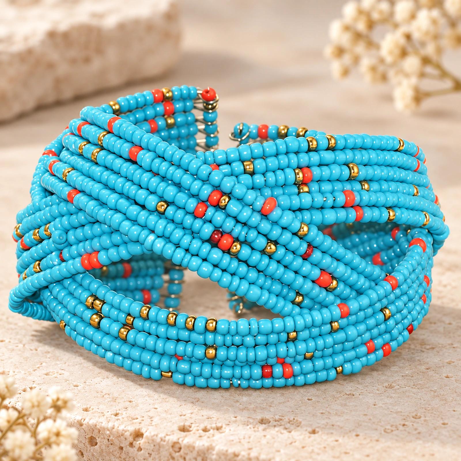 Turquoise wrap around seedbead bracelet image